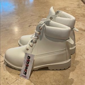 White combat ankle boots